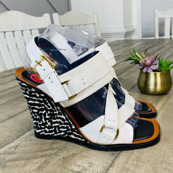 Derek Lam Shoes - Derek Lam Gillis Calf Hair Leather Wedge Sandals Women's Size 10